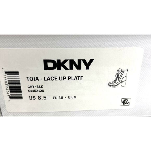NIB DKNY "TOIA" Black & Gray Lace-Up Platform Boots - Size 8.5 - Picture 11 of 11
